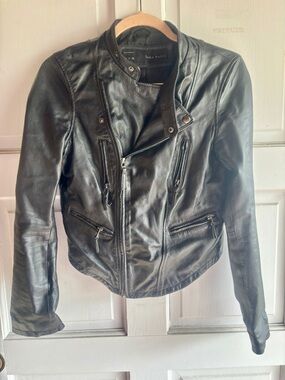 ZARA Basic Black Leather Moto Jacket Women Size Small 100% Lamb Leather